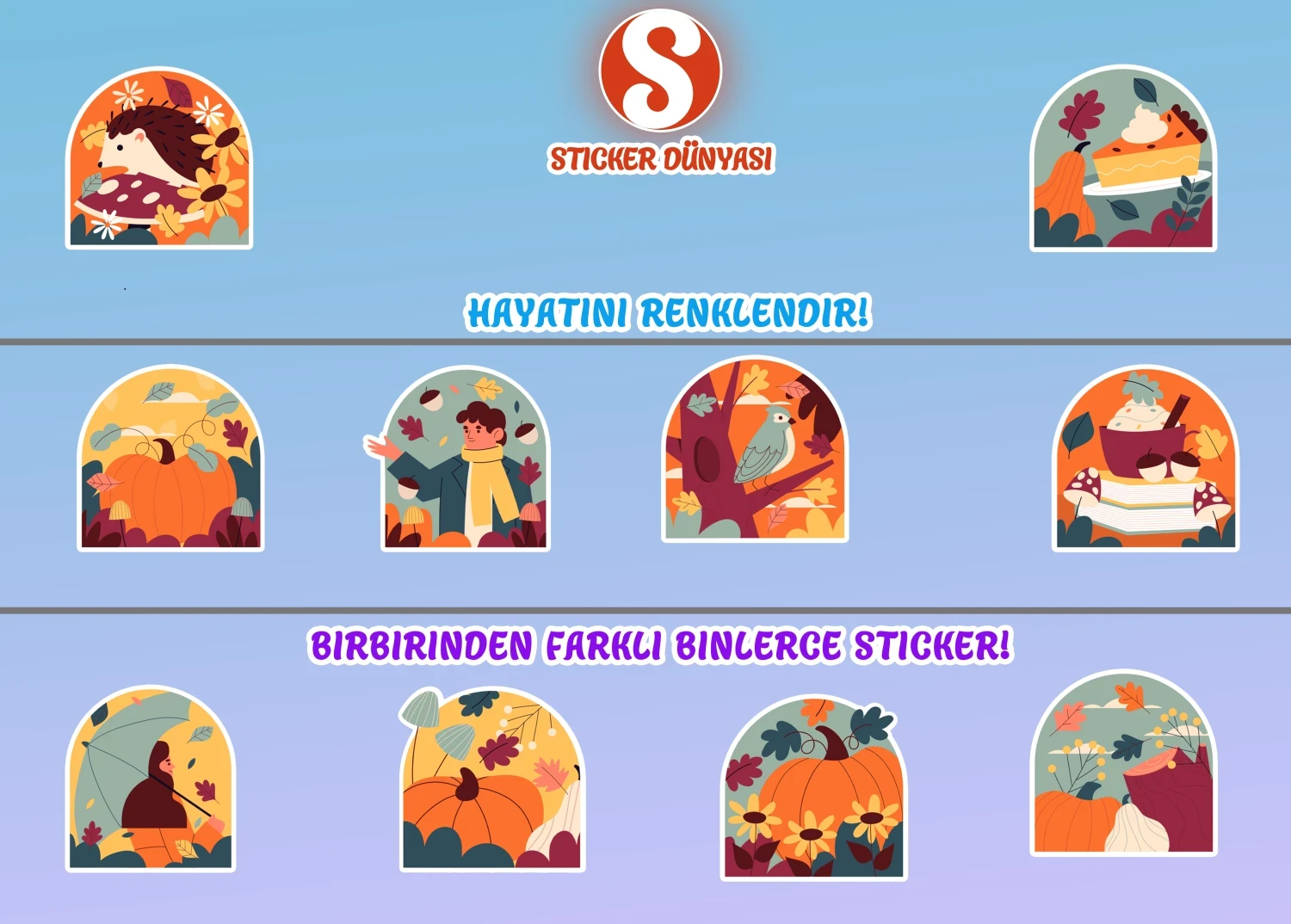 Sonbahar Temalı Yaratıcı Sticker Koleksiyonu (Sonbahar2) görsel 4